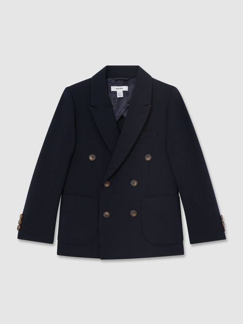 Reiss Navy Belmont J 3-9 yrs Double-Breasted Textured Blazer With Wool image 1