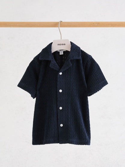 Reiss Navy Shore 3-9 yrs Towelling Cuban-Collar Shirt image 2