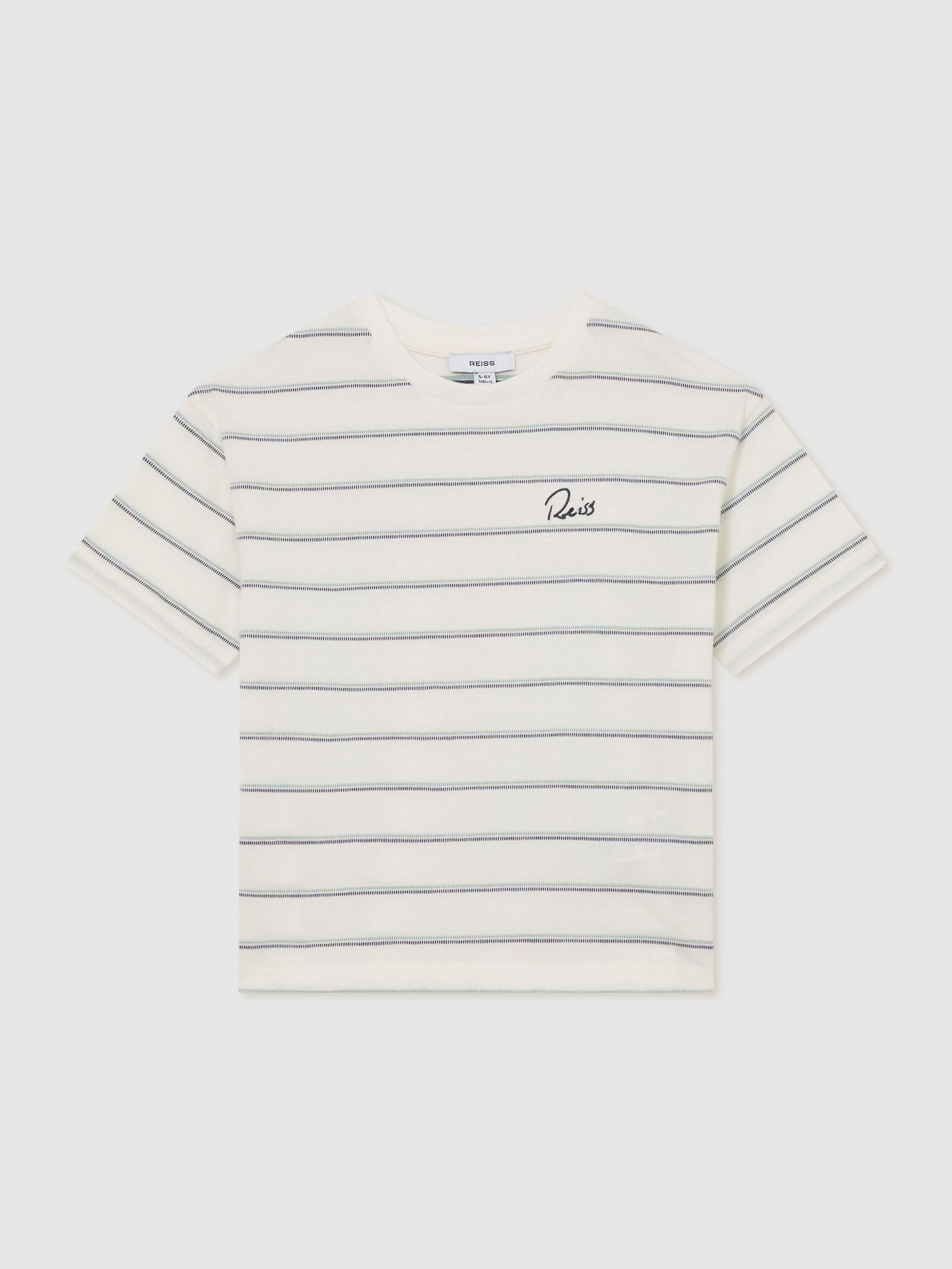 Reiss White Verdi 3-9 yrs Cotton Stripe Logo-Embroidered T-Shirt image 1