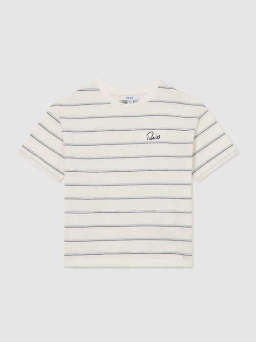 Reiss White Verdi 3-9 yrs Cotton Stripe Logo-Embroidered T-Shirt image 1