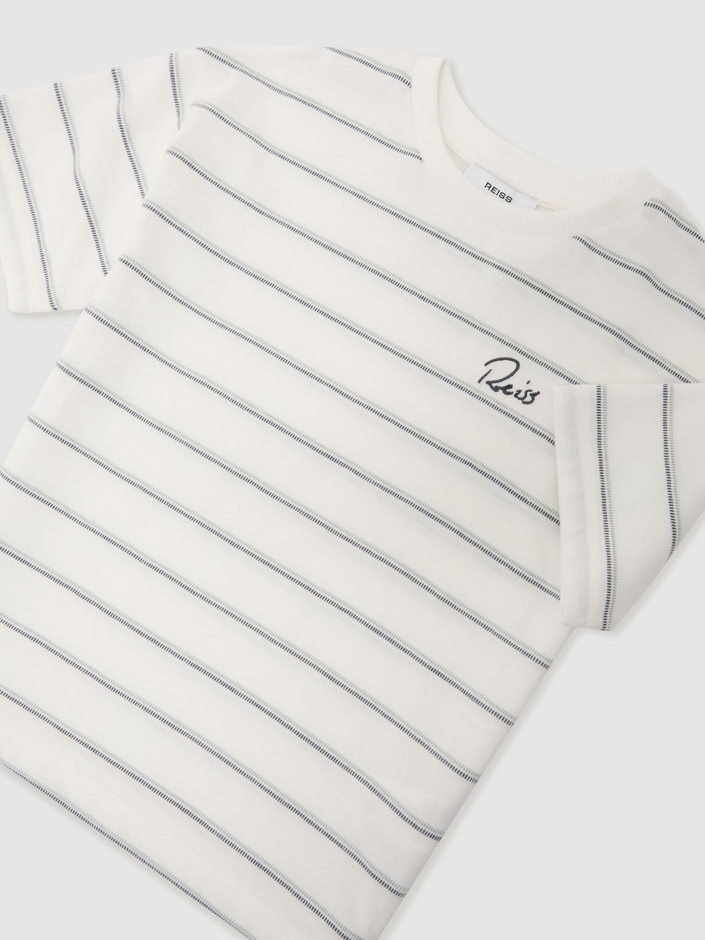 Reiss White Verdi 3-9 yrs Cotton Stripe Logo-Embroidered T-Shirt image 3