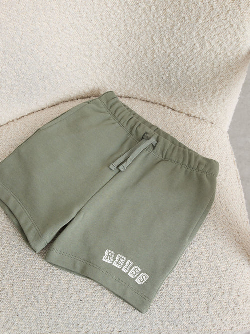 Reiss Sage/Off White Swinley 3-9 yrs Cotton Logo Drawstring Shorts image 1