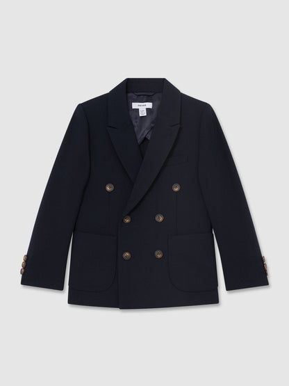 Reiss Navy Belmont J 9-13 yrs Double-Breasted Textured Blazer With Wool image 2