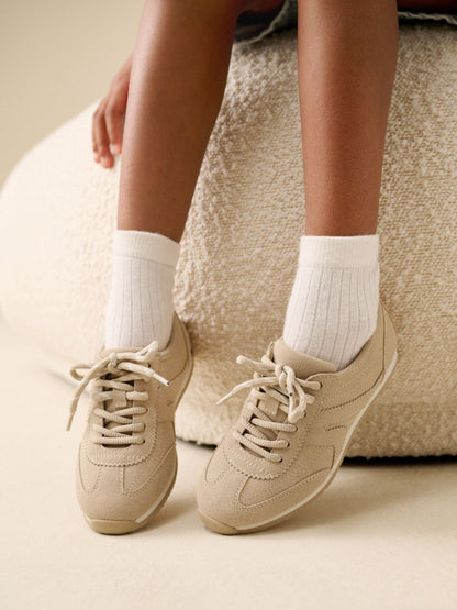 Beige Neutral Lace-up Retro Trainers image 1
