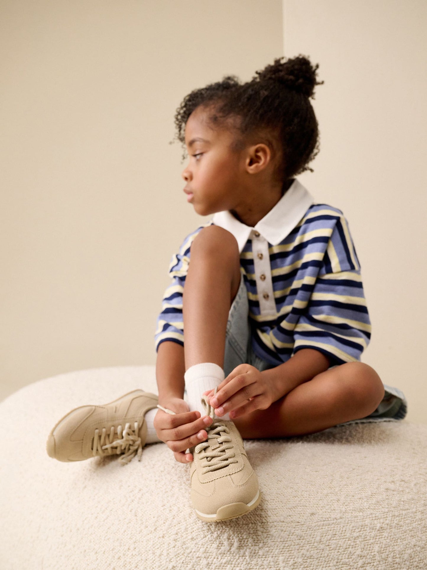 Beige Neutral Lace-up Retro Trainers image 2