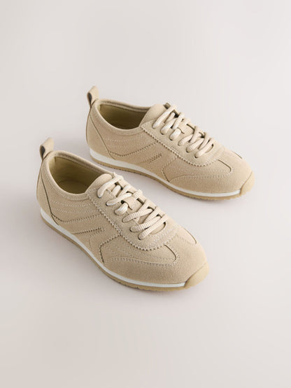 Beige Neutral Lace-up Retro Trainers image 4