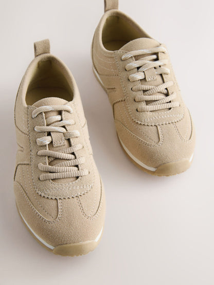 Beige Neutral Lace-up Retro Trainers image 6