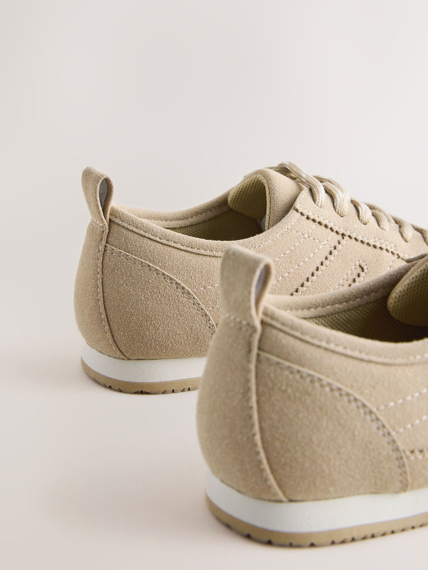 Beige Neutral Lace-up Retro Trainers image 7