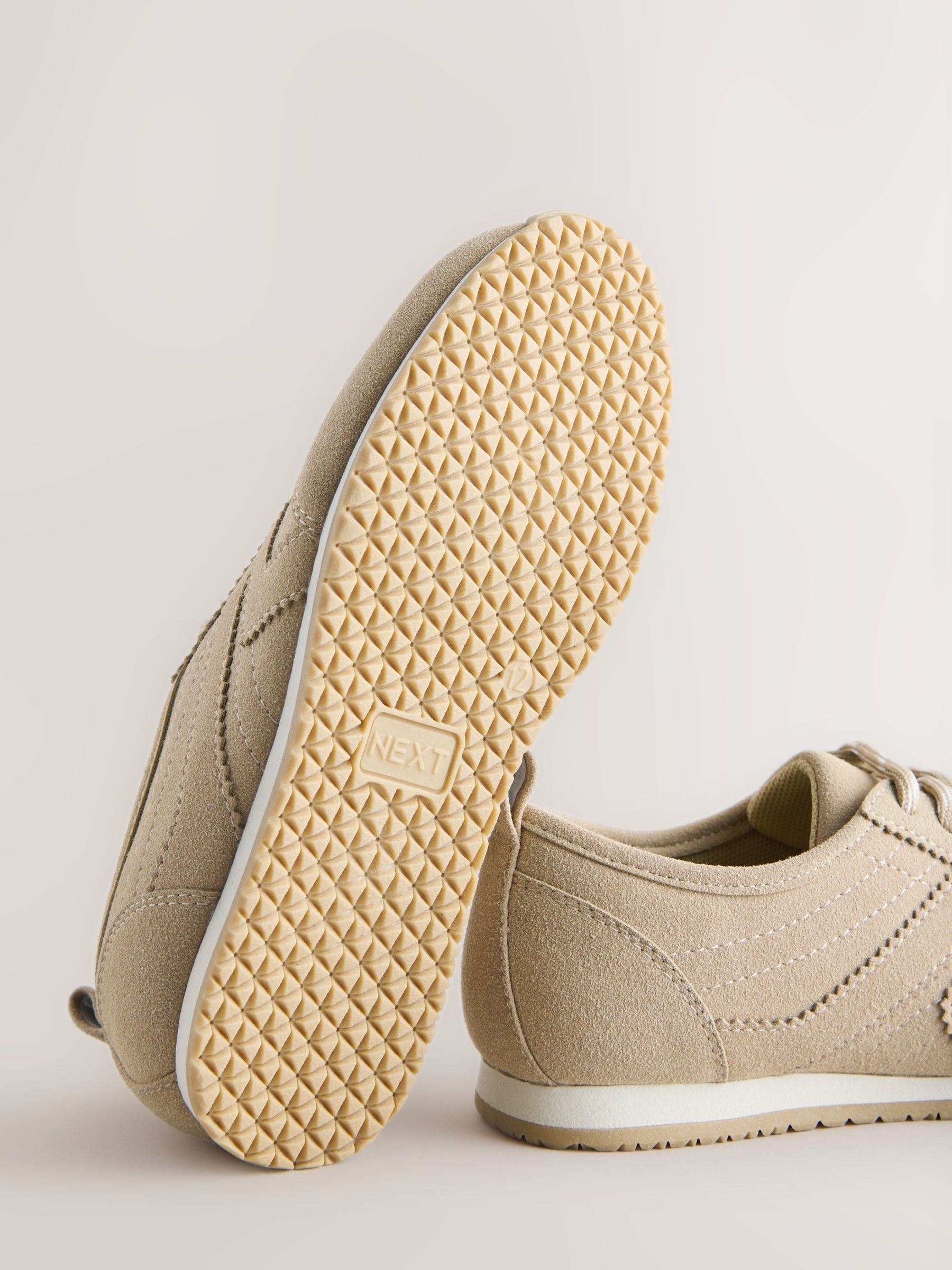 Beige Neutral Lace-up Retro Trainers image 8