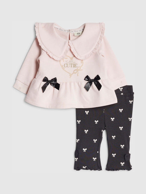 River Island Pink Cute Bow Sweat & Leggings Set image 1