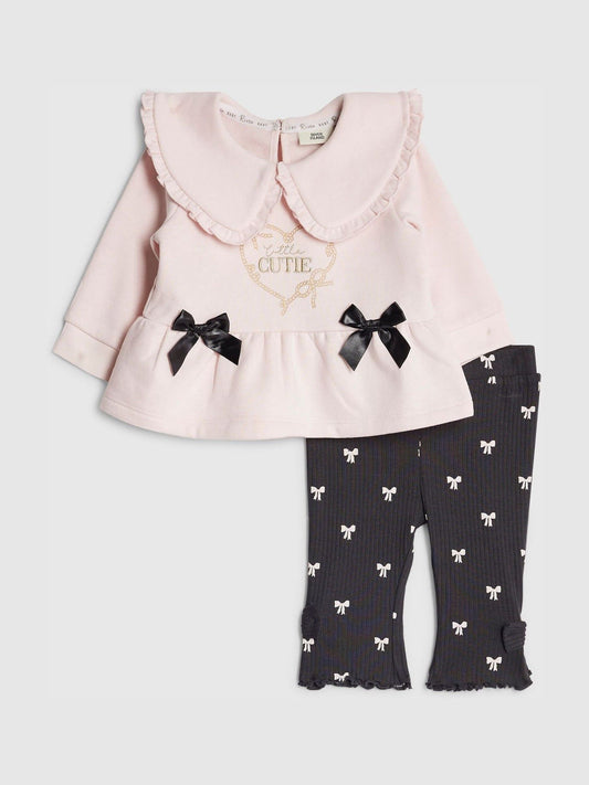 River Island Pink Cute Bow Sweat & Leggings Set image 1