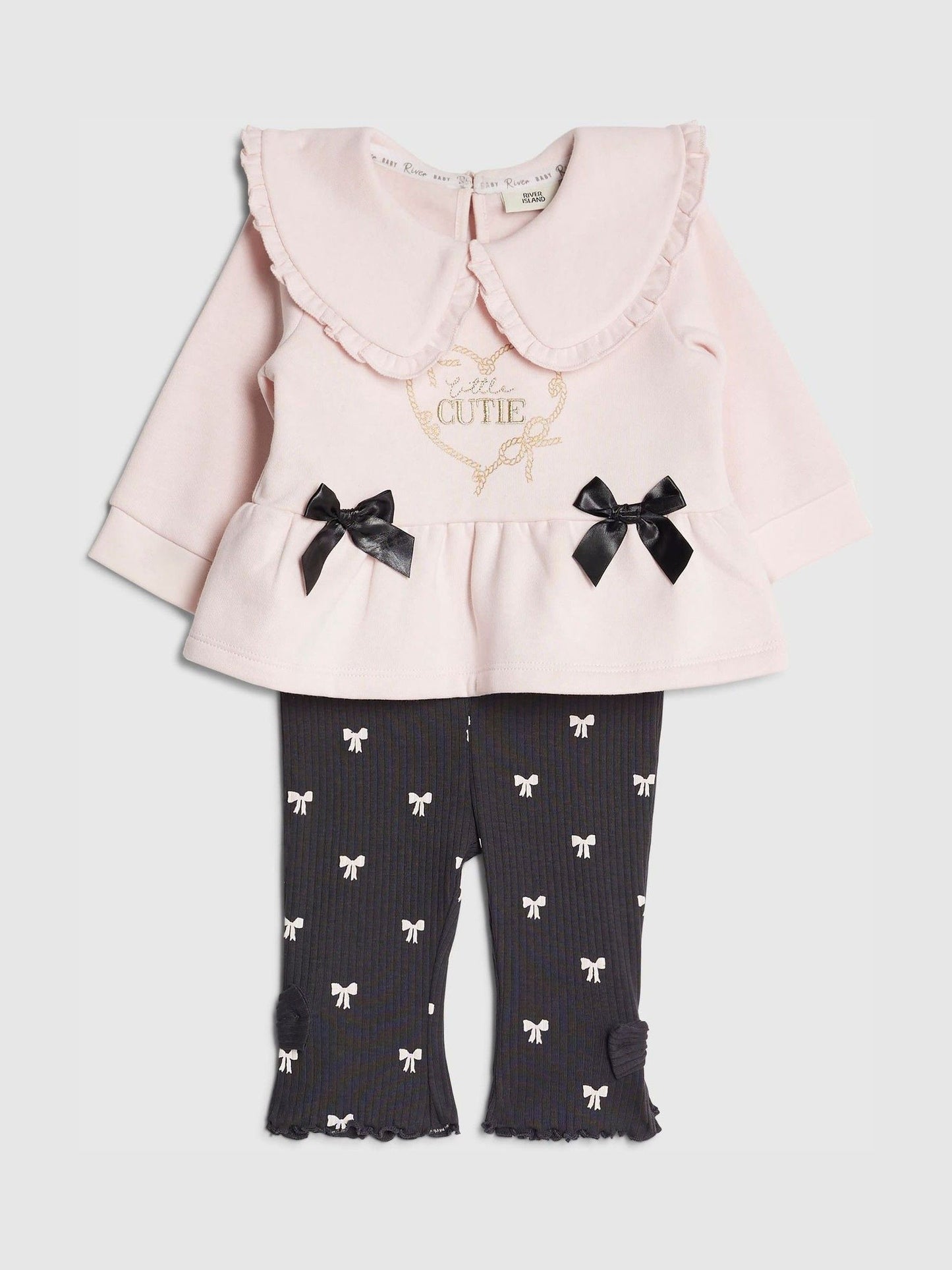 River Island Pink Cute Bow Sweat & Leggings Set image 3