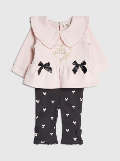 River Island Pink Cute Bow Sweat & Leggings Set image 3