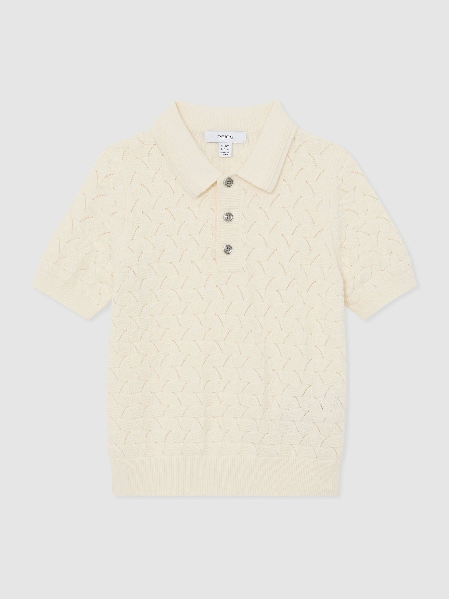Dsiney Kidz - Reiss Off White Boston 3-9 yrs Cotton Pointelle-Knit Polo Jumper image 1