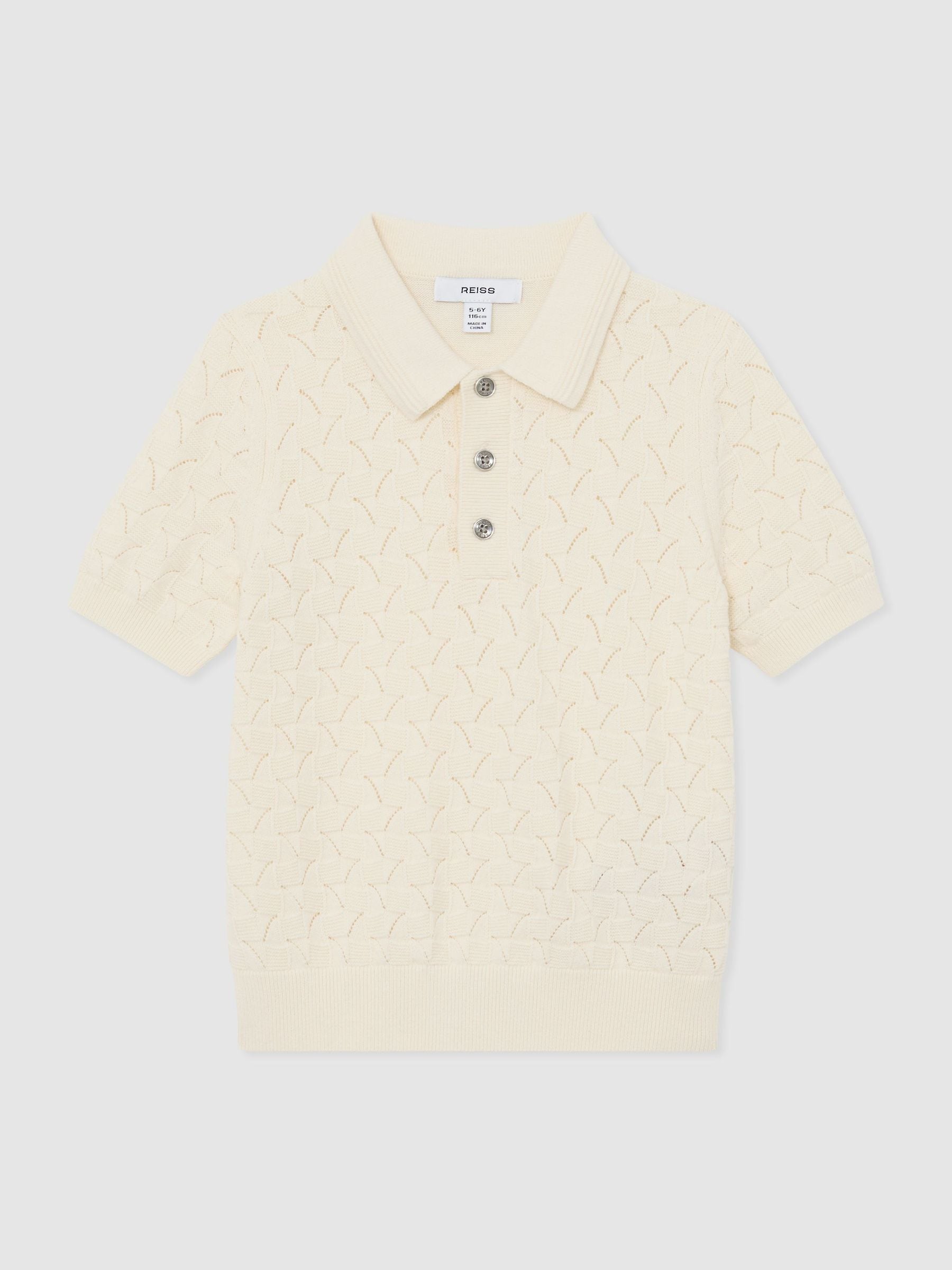 Dsiney Kidz - Reiss Off White Boston 3-9 yrs Cotton Pointelle-Knit Polo Jumper image 1