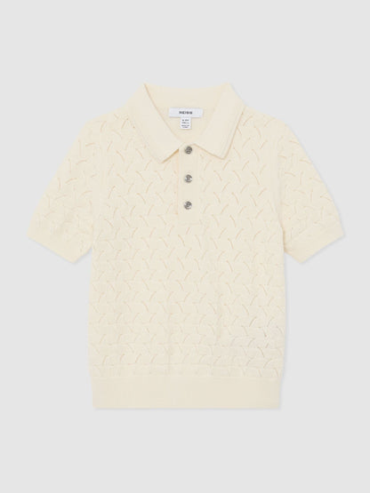 Dsiney Kidz - Reiss Off White Boston 3-9 yrs Cotton Pointelle-Knit Polo Jumper image 1