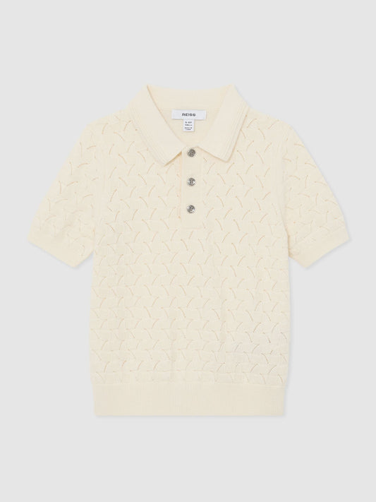 Dsiney Kidz - Reiss Off White Boston 3-9 yrs Cotton Pointelle-Knit Polo Jumper image 1