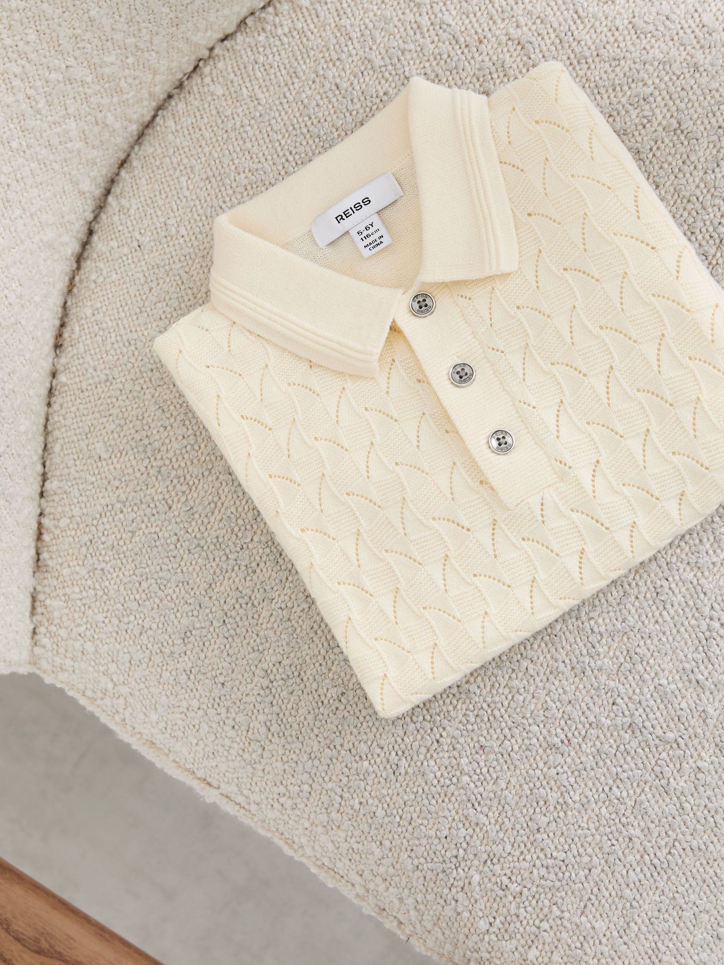 Dsiney Kidz - Reiss Off White Boston 3-9 yrs Cotton Pointelle-Knit Polo Jumper image 2