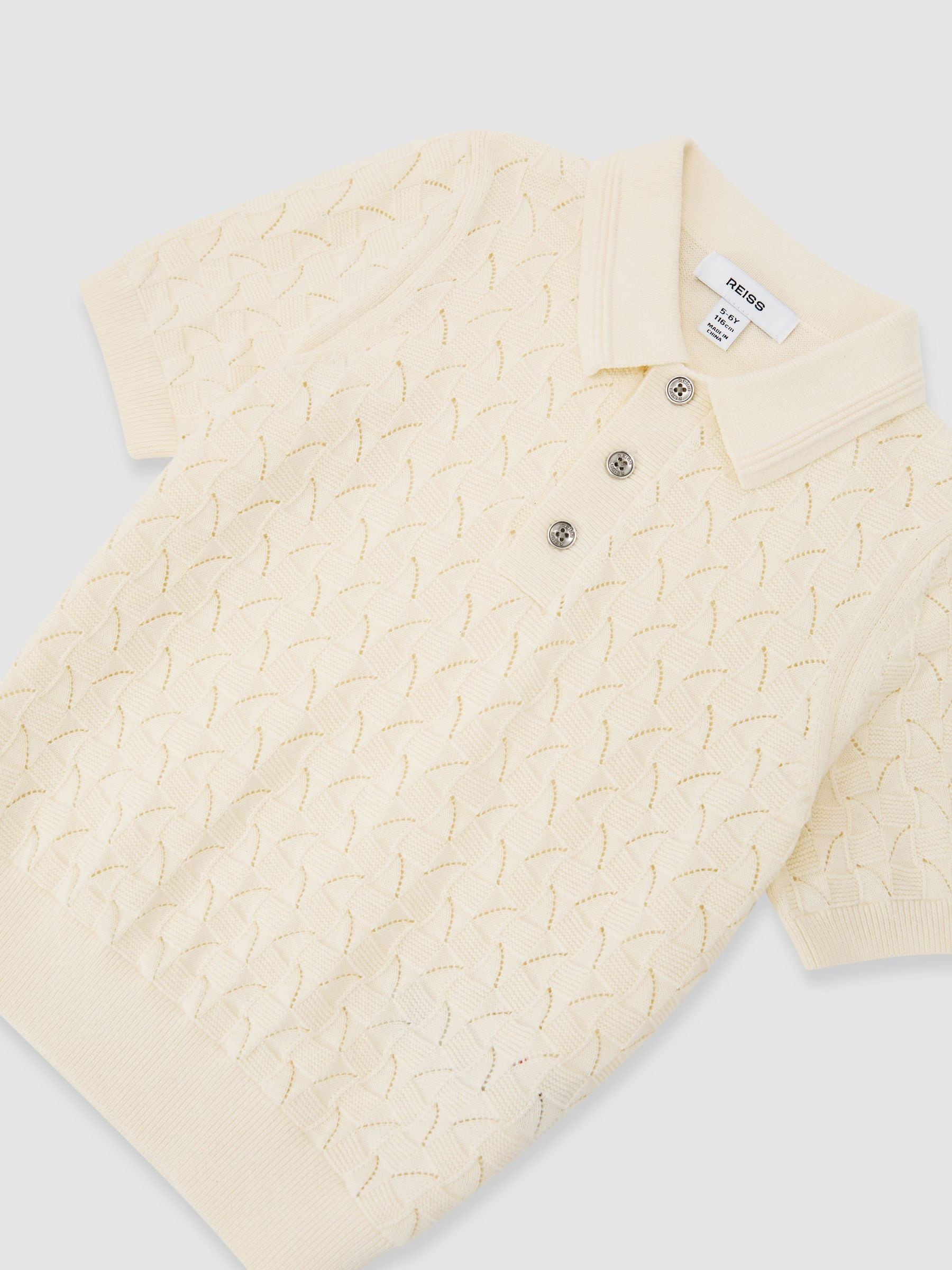 Dsiney Kidz - Reiss Off White Boston 3-9 yrs Cotton Pointelle-Knit Polo Jumper image 3