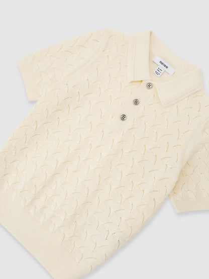 Dsiney Kidz - Reiss Off White Boston 3-9 yrs Cotton Pointelle-Knit Polo Jumper image 3