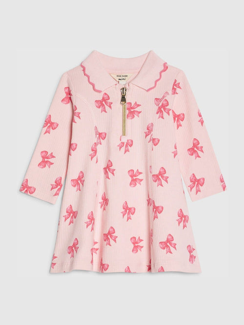 River Island Pink Long Sleeve Bow Collar Rib Dress image 1