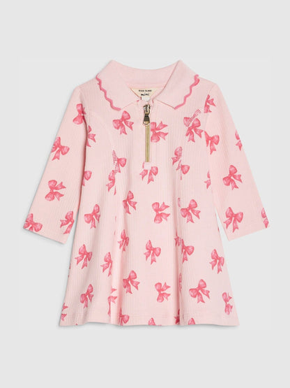River Island Pink Long Sleeve Bow Collar Rib Dress image 1