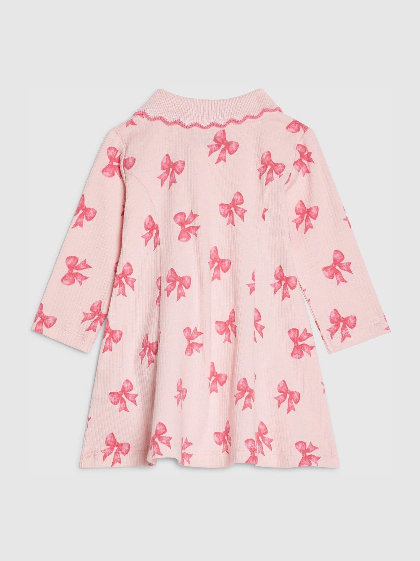 River Island Pink Long Sleeve Bow Collar Rib Dress image 2