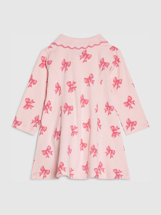 River Island Pink Long Sleeve Bow Collar Rib Dress image 2