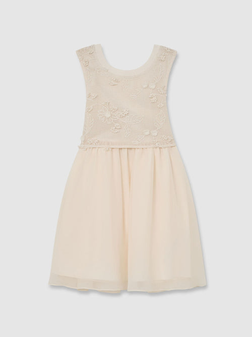 Reiss Neutral Gianna 3-9 yrs Floral-Embroidered Latticework Dress image 1