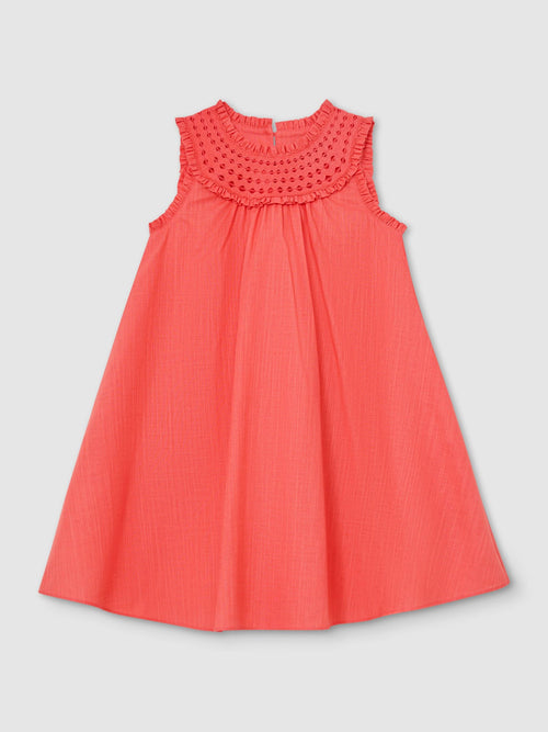Reiss Coral Pink Larna 3-9 yrs Cotton Cutwork-Embroidery Swing Dress image 1