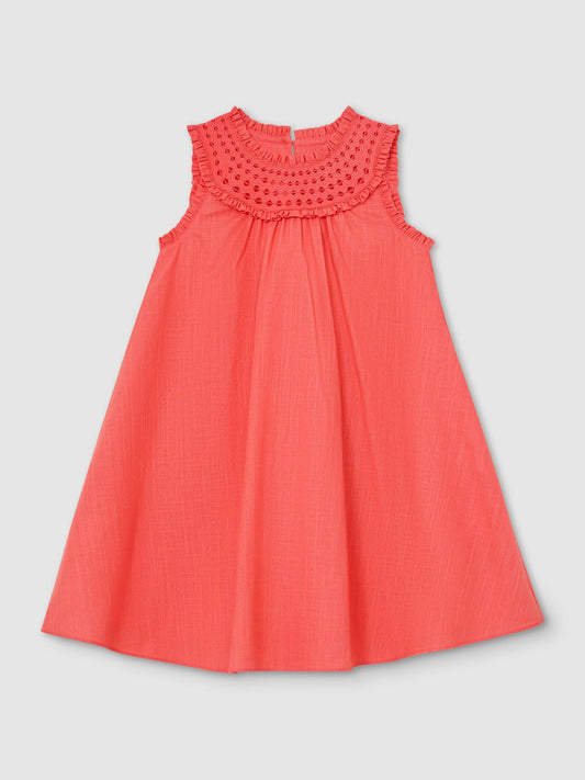 Reiss Coral Pink Larna 3-9 yrs Cotton Cutwork-Embroidery Swing Dress image 1