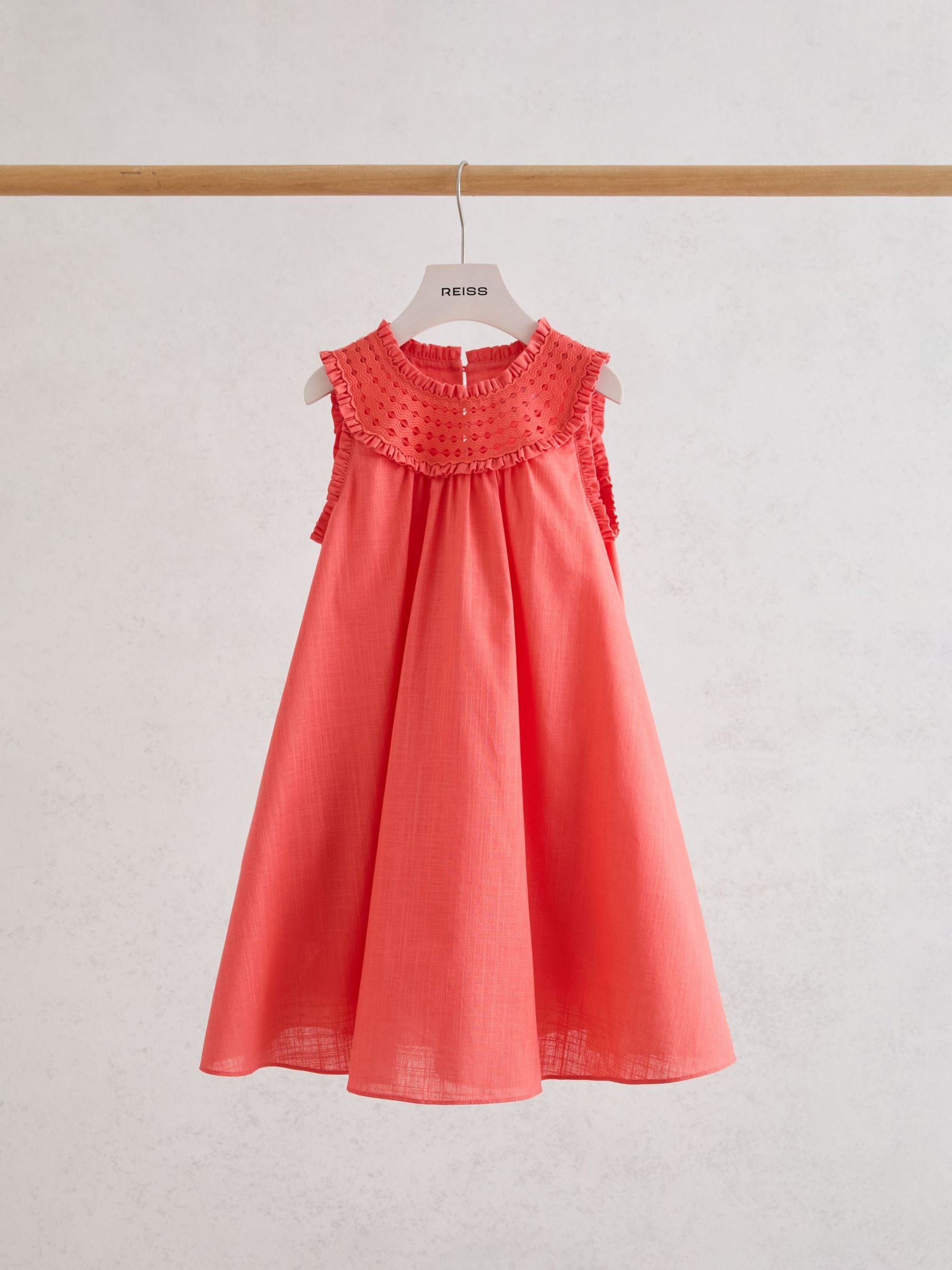 Reiss Coral Pink Larna 3-9 yrs Cotton Cutwork-Embroidery Swing Dress image 2