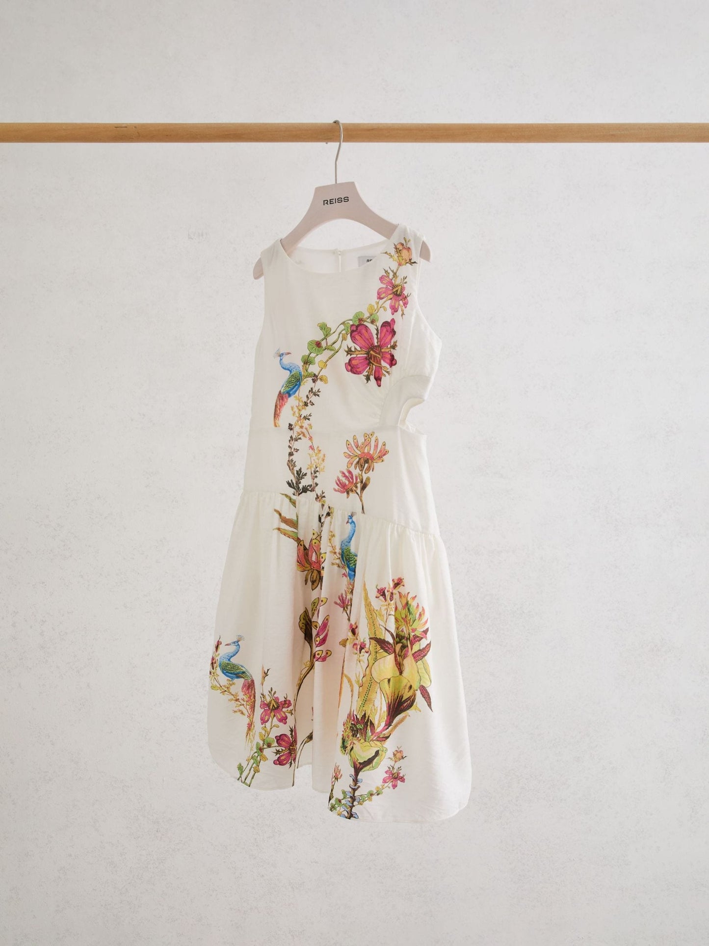 Reiss Ivory Print Bianca Floral-Print Cut-Out Midi Dress image 2