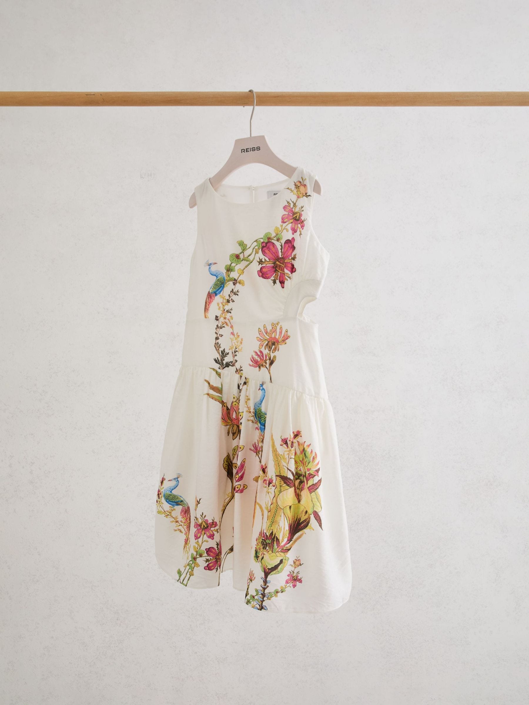 Reiss Ivory Print Bianca Floral-Print Cut-Out Midi Dress image 2