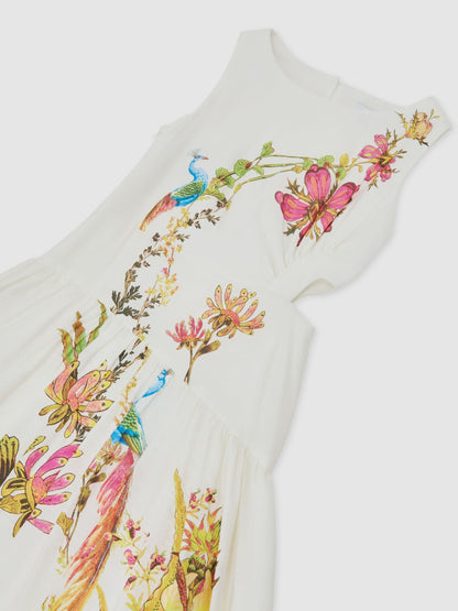 Reiss Ivory Print Bianca Floral-Print Cut-Out Midi Dress image 3