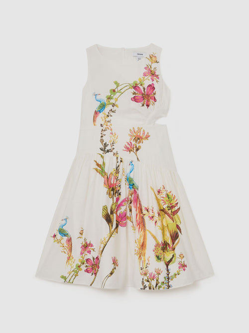 Reiss Ivory Print Bianca Floral-Print Cut-Out Midi Dress image 1