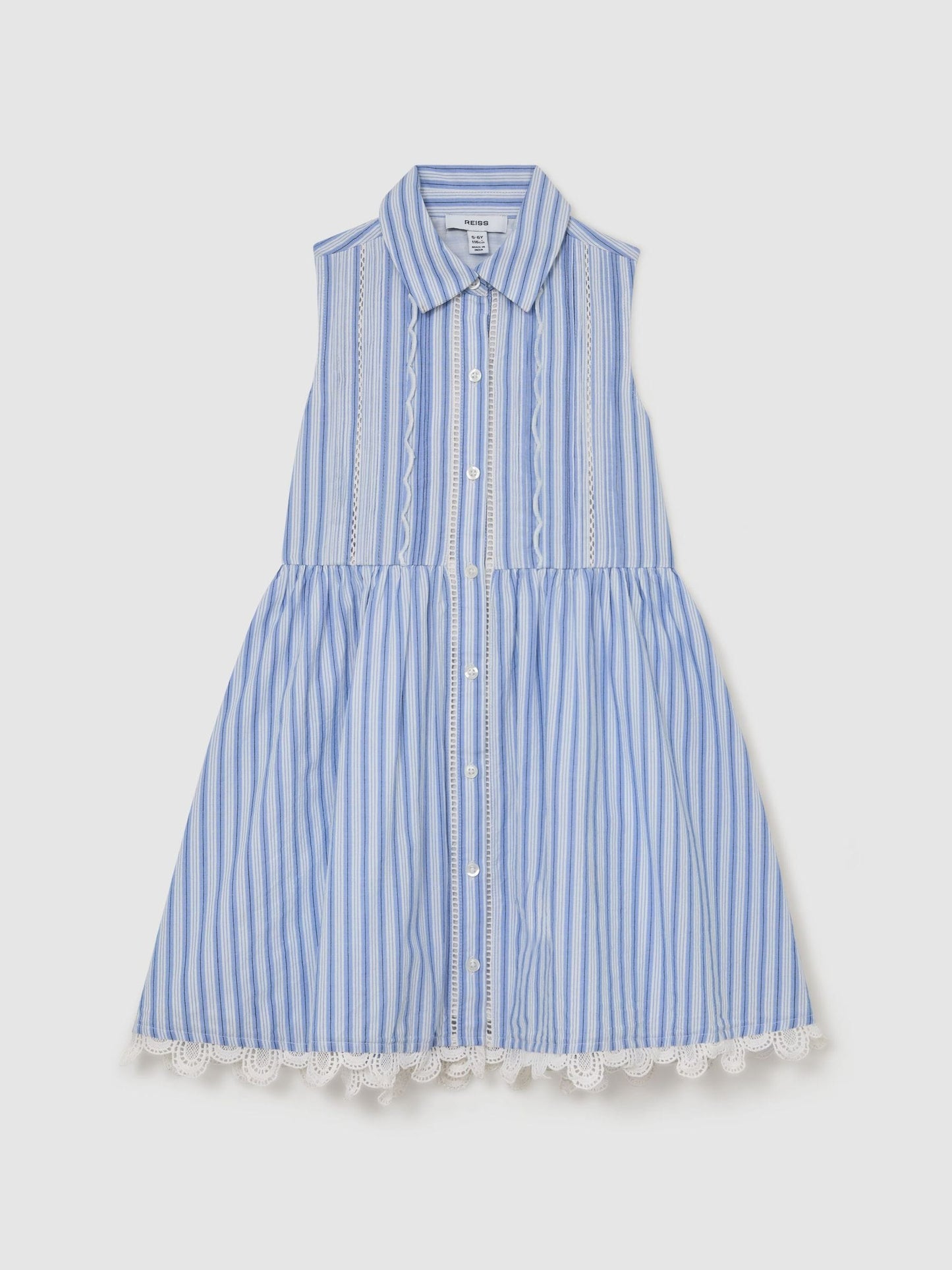 Reiss Blue/White Juliette 9-13 yrs Cotton Striped Lace-Trim Shirt Dress image 2