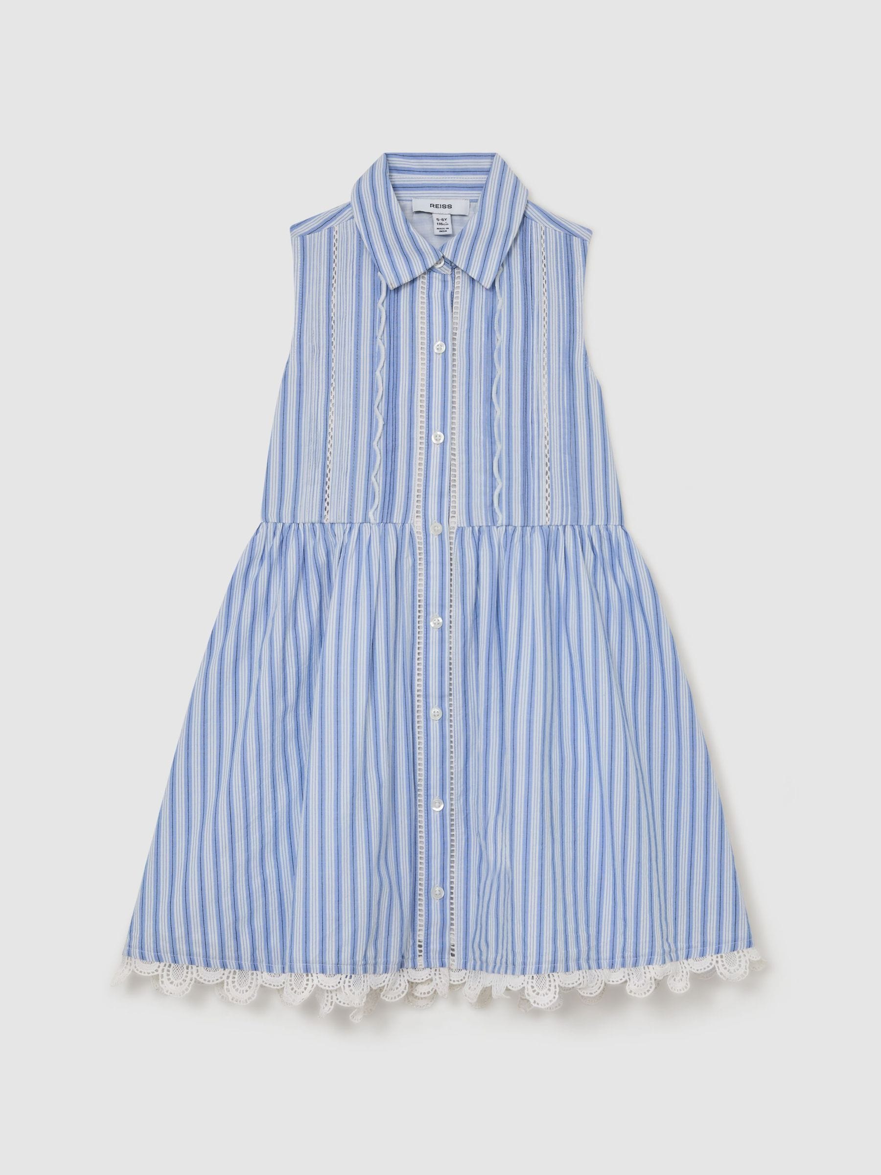 Reiss Blue/White Juliette 9-13 yrs Cotton Striped Lace-Trim Shirt Dress image 2