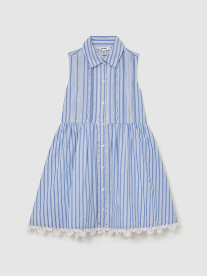 Reiss Blue/White Juliette 9-13 yrs Cotton Striped Lace-Trim Shirt Dress image 2