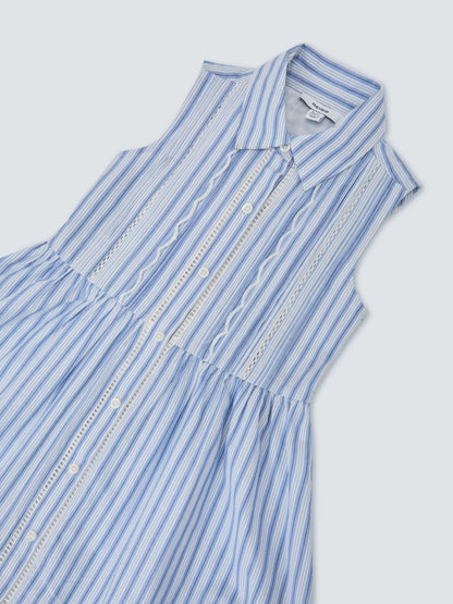 Reiss Blue/White Juliette 9-13 yrs Cotton Striped Lace-Trim Shirt Dress image 3