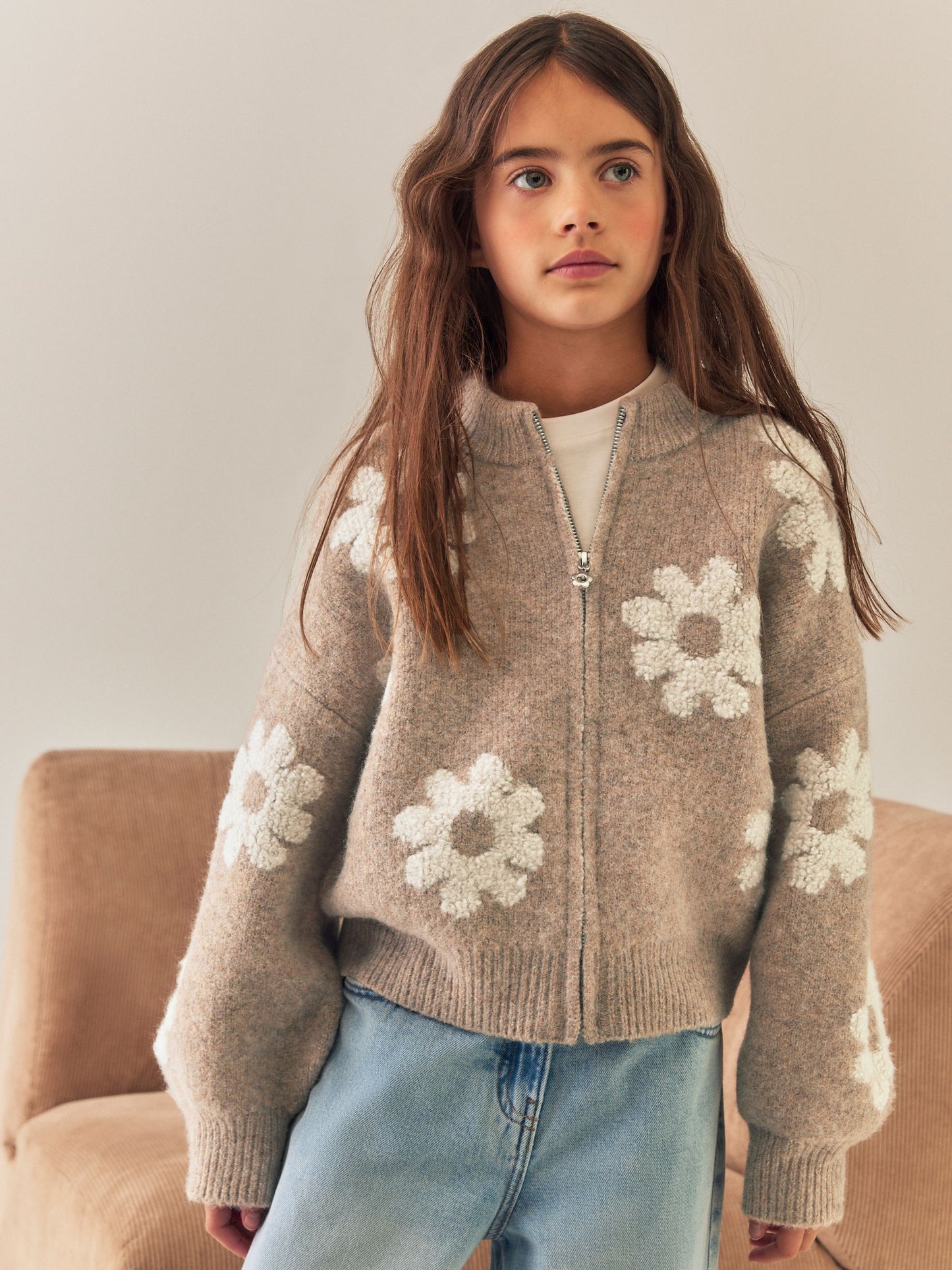 Dsiney Kidz - Neutral Daisy Zip Through Cardigan (3-16yrs) image 1