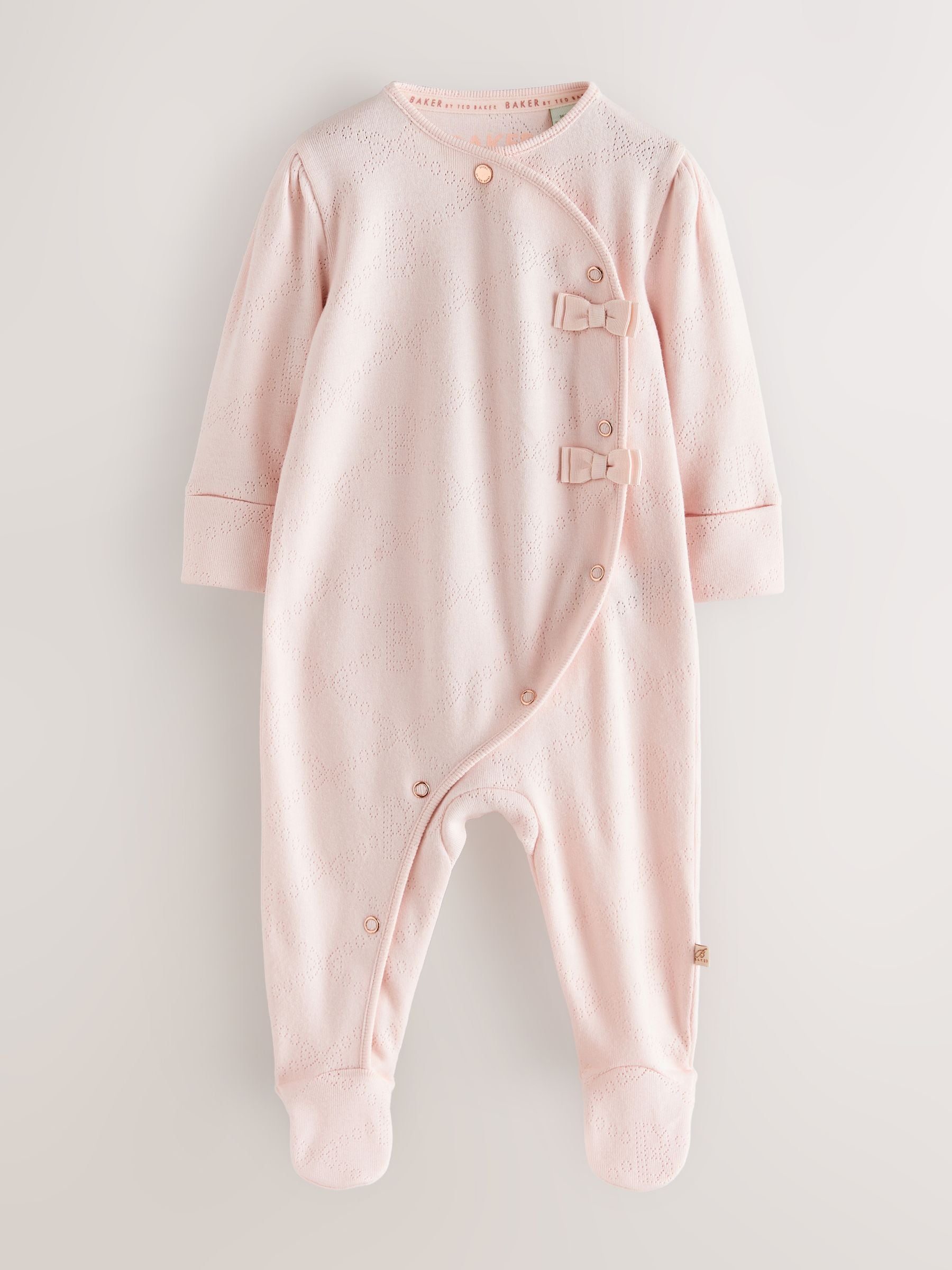 Baker by Ted Baker Pink Pointelle Wrap-Over Sleepsuit & Hat Set image 2