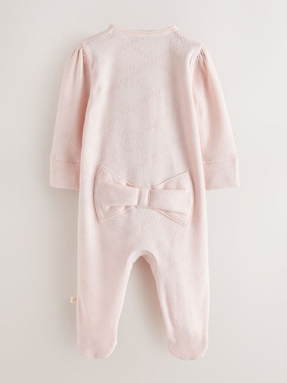 Baker by Ted Baker Pink Pointelle Wrap-Over Sleepsuit & Hat Set image 3