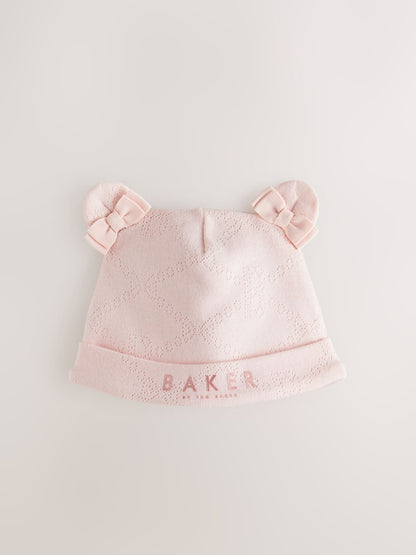 Baker by Ted Baker Pink Pointelle Wrap-Over Sleepsuit & Hat Set image 4