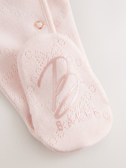 Baker by Ted Baker Pink Pointelle Wrap-Over Sleepsuit & Hat Set image 5