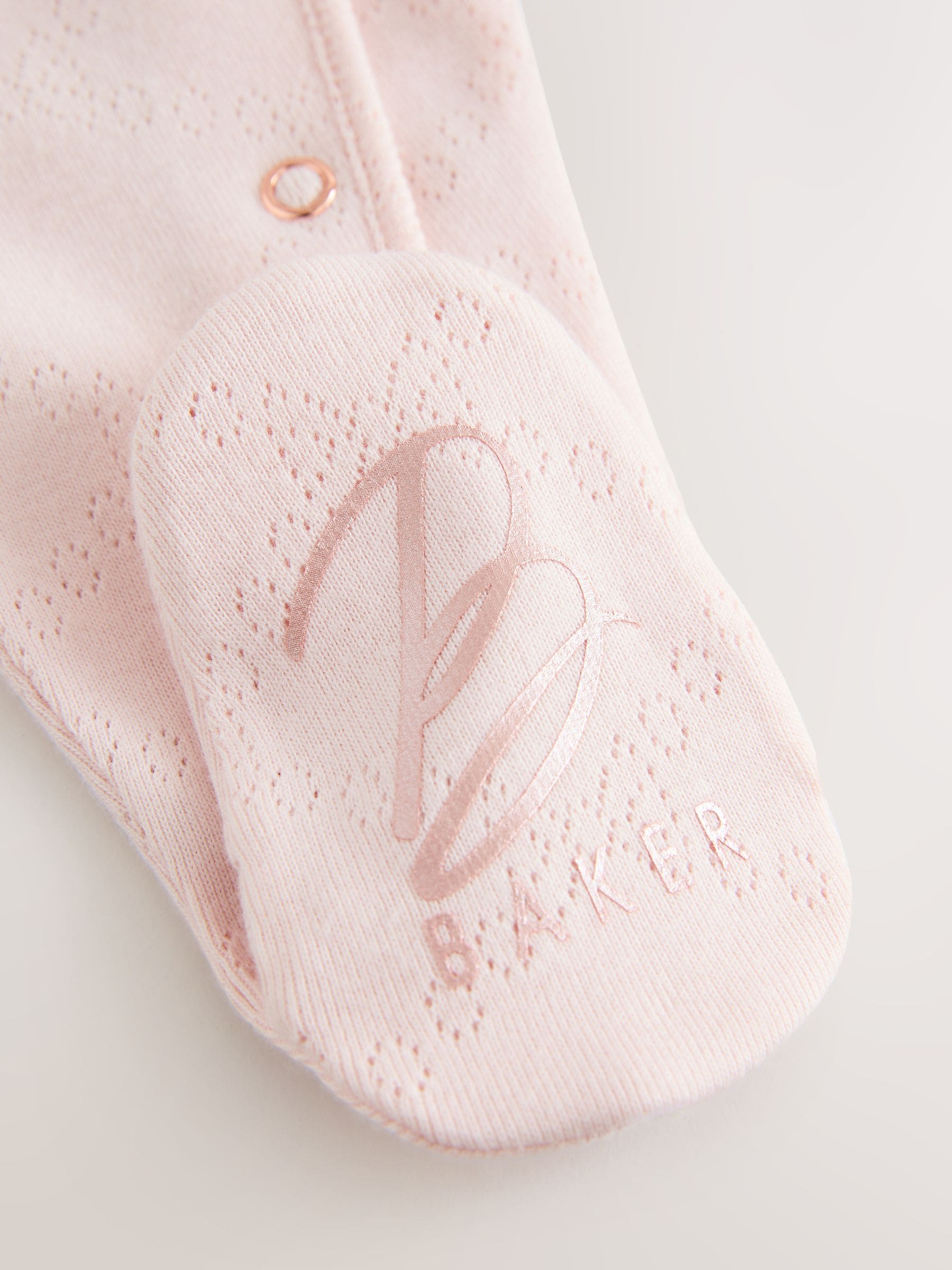 Baker by Ted Baker Pink Pointelle Wrap-Over Sleepsuit & Hat Set image 5