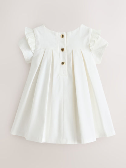 Dsiney Kidz - Baker by Ted Baker Cream Pique Pleated Woven Bow Detail Dress image 2