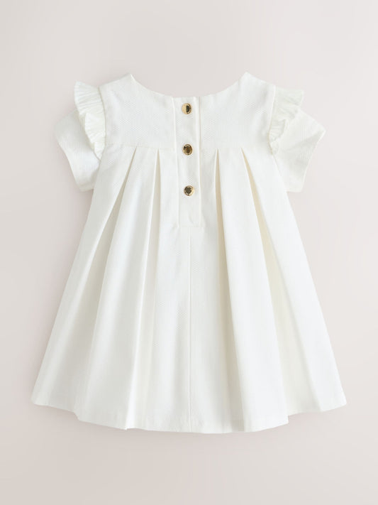 Dsiney Kidz - Baker by Ted Baker Cream Pique Pleated Woven Bow Detail Dress image 2