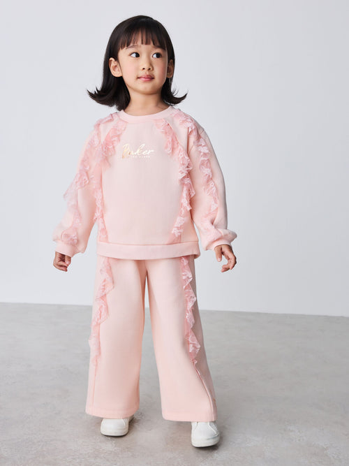 Dsiney Kidz - Baker by Ted Baker Pink Lace Trim Sweat Top & Joggers Set 2 Piece image 1
