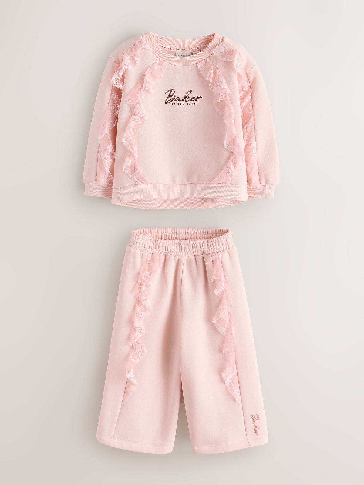 Dsiney Kidz - Baker by Ted Baker Pink Lace Trim Sweat Top & Joggers Set 2 Piece image 5
